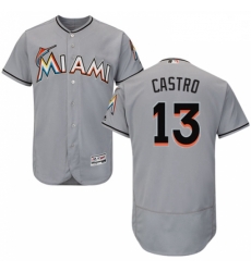 Mens Majestic Miami Marlins 13 Starlin Castro Grey Road Flex Base Authentic Collection MLB Jersey