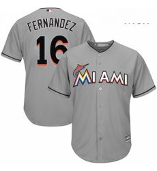 Mens Majestic Miami Marlins 16 Jose Fernandez Replica Grey Road Cool Base MLB Jersey