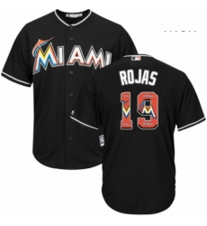 Mens Majestic Miami Marlins 19 Miguel Rojas Authentic Black Team Logo Fashion Cool Base MLB Jersey 