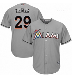 Mens Majestic Miami Marlins 29 Brad Ziegler Replica Grey Road Cool Base MLB Jersey 