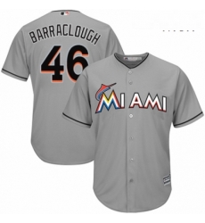 Mens Majestic Miami Marlins 46 Kyle Barraclough Replica Grey Road Cool Base MLB Jersey 