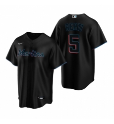 Mens Nike Miami Marlins 5 Jon Berti Black Alternate Stitched Baseball Jersey