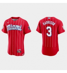 Miami Marlins 3 Monte Harrison Men Nike 2021 City Connect Authentic MLB Jersey Red