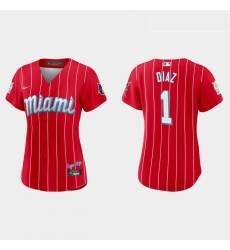 Miami Marlins 1 Isan Diaz Women Nike 2021 City Connect Authentic MLB Jersey Red