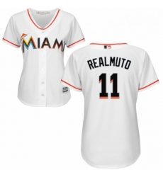 Womens Majestic Miami Marlins 11 J T Realmuto Replica White Home Cool Base MLB Jersey 