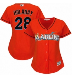 Womens Majestic Miami Marlins 28 Bryan Holaday Replica Orange Alternate 1 Cool Base MLB Jersey 