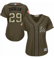 Womens Majestic Miami Marlins 29 Brad Ziegler Authentic Green Salute to Service MLB Jersey 