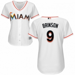 Womens Majestic Miami Marlins 9 Lewis Brinson Authentic White Home Cool Base MLB Jersey 