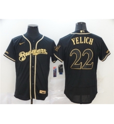 Brewers 22 Christian Yelich Black Gold Nike 2020 Flexbase Jersey