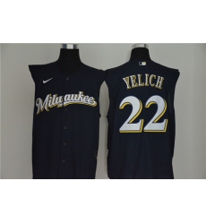 Brewers 22 Christian Yelich Navy Nike Cool Base Sleeveless Jersey