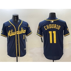 Men Milwaukee Brewers 11 Jackson Chourio Navy With Home Patch Limited Stitched Baseball Jersey