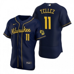 Men Milwaukee Brewers 11 Rowdy Tellez Navy Flex Base Stitched MLB Jerse