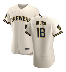 Men Milwaukee Brewers 18 Keston Hiura Men Nike Cream Home 2020 Flex Base Player MLB Jersey