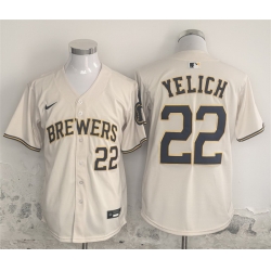 Men Milwaukee Brewers 22 Christian Yelich Cream Home Limited Stitched Jersey