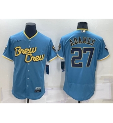 Men Milwaukee Brewers 27 Willy Adames 2022 Powder Blue City Connect Flex Base Stitched Jersey