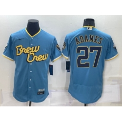 Men Milwaukee Brewers 27 Willy Adames 2022 Powder Blue City Connect Flex Base Stitched Jersey