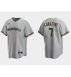 Men Milwaukee Brewers 7 Victor Caratini Grey Cool Base Stitched Jersey