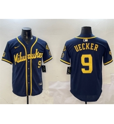 Men Milwaukee Brewers 9 Bob Uecker Navy With Home Patch Limited Stitched Baseball Jersey