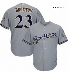 Mens Majestic Milwaukee Brewers 23 Keon Broxton Replica Grey Road Cool Base MLB Jersey 