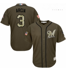 Mens Majestic Milwaukee Brewers 3 Orlando Arcia Authentic Green Salute to Service MLB Jersey