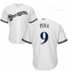 Mens Majestic Milwaukee Brewers 9 Manny Pina Replica Navy Blue Alternate Cool Base MLB Jersey 