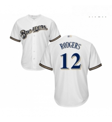 Mens Milwaukee Brewers 12 Aaron Rodgers Replica White Alternate Cool Base Baseball Jersey 