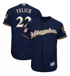 Mens Milwaukee Brewers 22 Christian Yelich Navy 2019 Spring Training Flex Base Stitched MLB Jersey