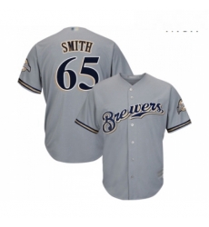 Mens Milwaukee Brewers 65 Burch Smith Replica Grey Road Cool Base Baseball Jersey 