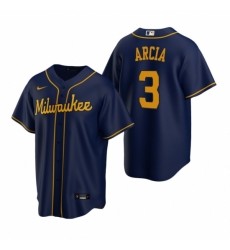 Mens Nike Milwaukee Brewers 3 Orlando Arcia Navy Alternate Stitched Baseball Jerse