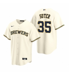 Mens Nike Milwaukee Brewers 35 Brent Suter Cream Home Stitched Baseball Jersey