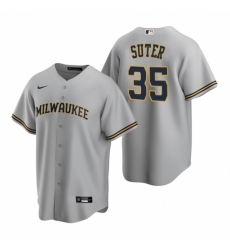 Mens Nike Milwaukee Brewers 35 Brent Suter Gray Road Stitched Baseball Jersey