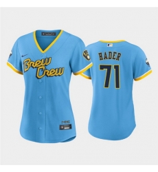 Women Milwaukee Brewers 71 Josh Hader 2022 Powder Blue City Connect Cool Base Stitched Jersey