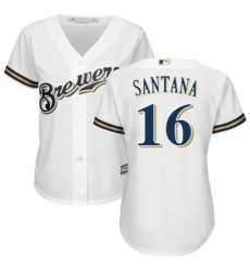 Womens Majestic Milwaukee Brewers 16 Domingo Santana Replica Navy Blue Alternate Cool Base MLB Jersey 