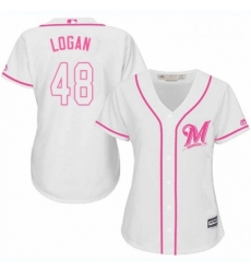 Womens Majestic Milwaukee Brewers 48 Boone Logan Replica White Fashion Cool Base MLB Jersey 