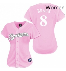 Womens Majestic Milwaukee Brewers 8 Ryan Braun Authentic Pink Fashion MLB Jersey