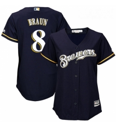 Womens Majestic Milwaukee Brewers 8 Ryan Braun Replica Navy Blue Alternate Cool Base MLB Jersey