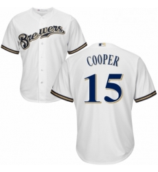 Youth Majestic Milwaukee Brewers 15 Cecil Cooper Authentic Navy Blue Alternate Cool Base MLB Jersey 