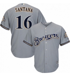 Youth Majestic Milwaukee Brewers 16 Domingo Santana Authentic Grey Road Cool Base MLB Jersey 