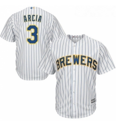 Youth Majestic Milwaukee Brewers 3 Orlando Arcia Replica White Alternate Cool Base MLB Jersey