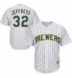 Youth Majestic Milwaukee Brewers 32 Jeremy Jeffress Replica White Home Cool Base MLB Jersey 