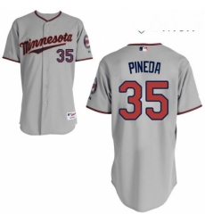 Mens Majestic Minnesota Twins 35 Michael Pineda Authentic Grey Road Cool Base MLB Jersey 