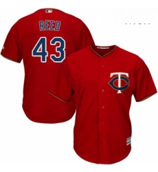 Mens Majestic Minnesota Twins 43 Addison Reed Replica Scarlet Alternate Cool Base MLB Jersey 