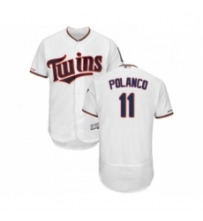 Mens Minnesota Twins 11 Jorge Polanco White Home Flex Base Authentic Collection Baseball Jersey