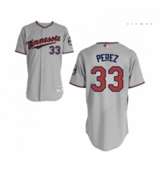 Mens Minnesota Twins 33 Martin Perez Authentic Grey Road Cool Base Baseball Jersey 