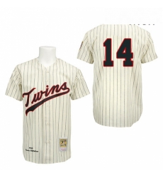 Mens Mitchell and Ness 1969 Minnesota Twins 14 Kent Hrbek Replica Cream Throwback MLB Jersey