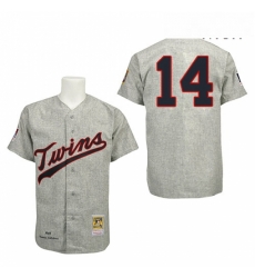 Mens Mitchell and Ness 1969 Minnesota Twins 14 Kent Hrbek Replica Grey Throwback MLB Jersey