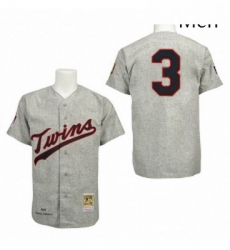 Mens Mitchell and Ness 1969 Minnesota Twins 3 Harmon Killebrew Authentic Grey Throwback MLB Jersey