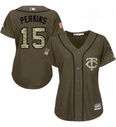 Womens Majestic Minnesota Twins 15 Glen Perkins Authentic Green Salute to Service MLB Jersey