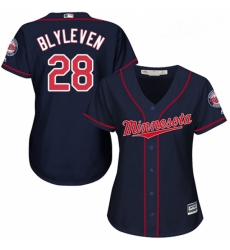 Womens Majestic Minnesota Twins 28 Bert Blyleven Replica Navy Blue Alternate Road Cool Base MLB Jersey