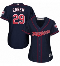 Womens Majestic Minnesota Twins 29 Rod Carew Authentic Navy Blue Alternate Road Cool Base MLB Jersey